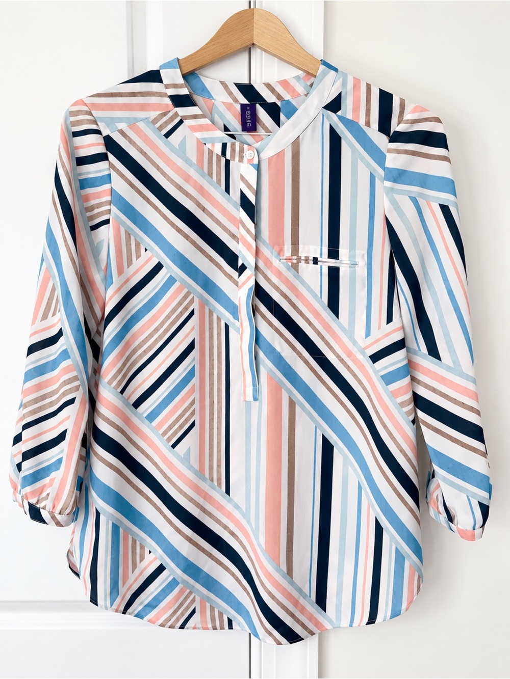 NYDJ Multicolor Striped Button-Front Tunic in Blue, Pink, Navy, Cream, Tan